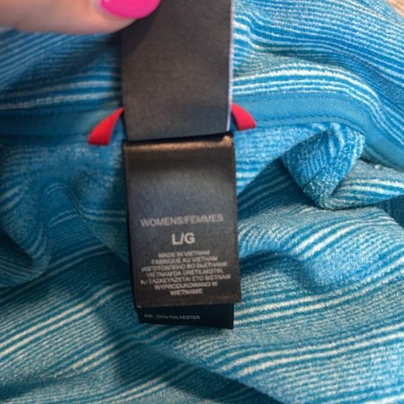 The North Face Women's Size L Teal Full Zip Blue Striped Fleece Polartec Fleece - Picture 8 of 9